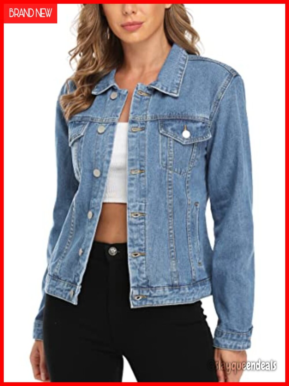 Womens Denim Jacket Classic Button Up Jean Jacket Long Sleeve Cotton
